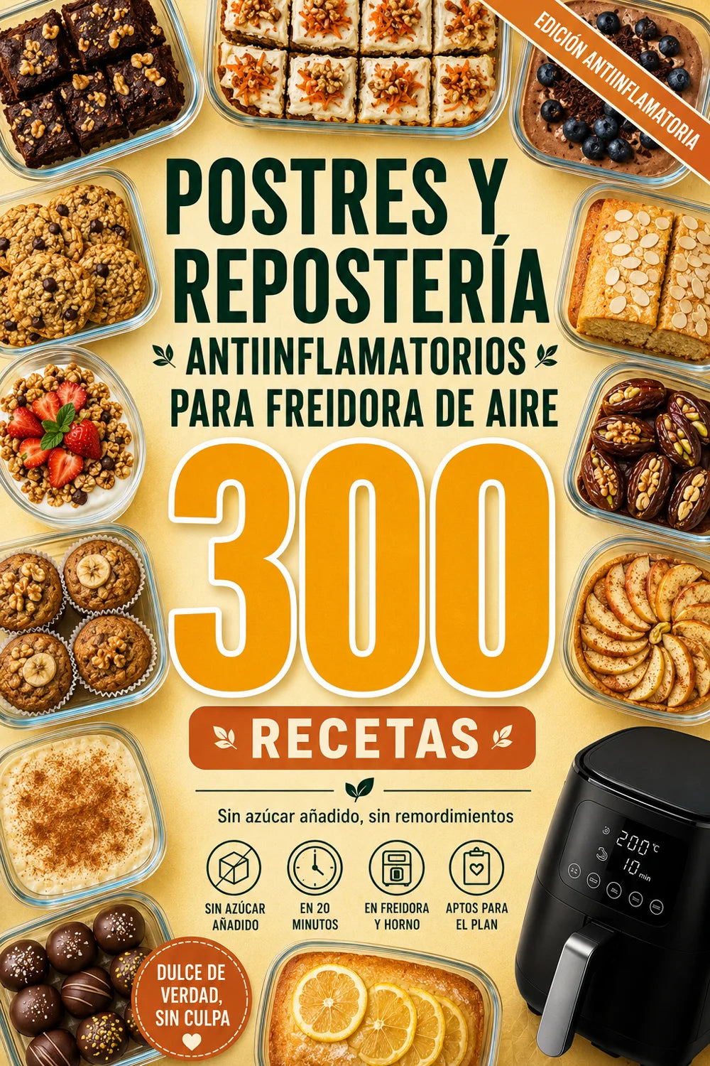 Portada Postres y Reposteria Antiinflamatorios para Freidora de Aire - 300 recetas