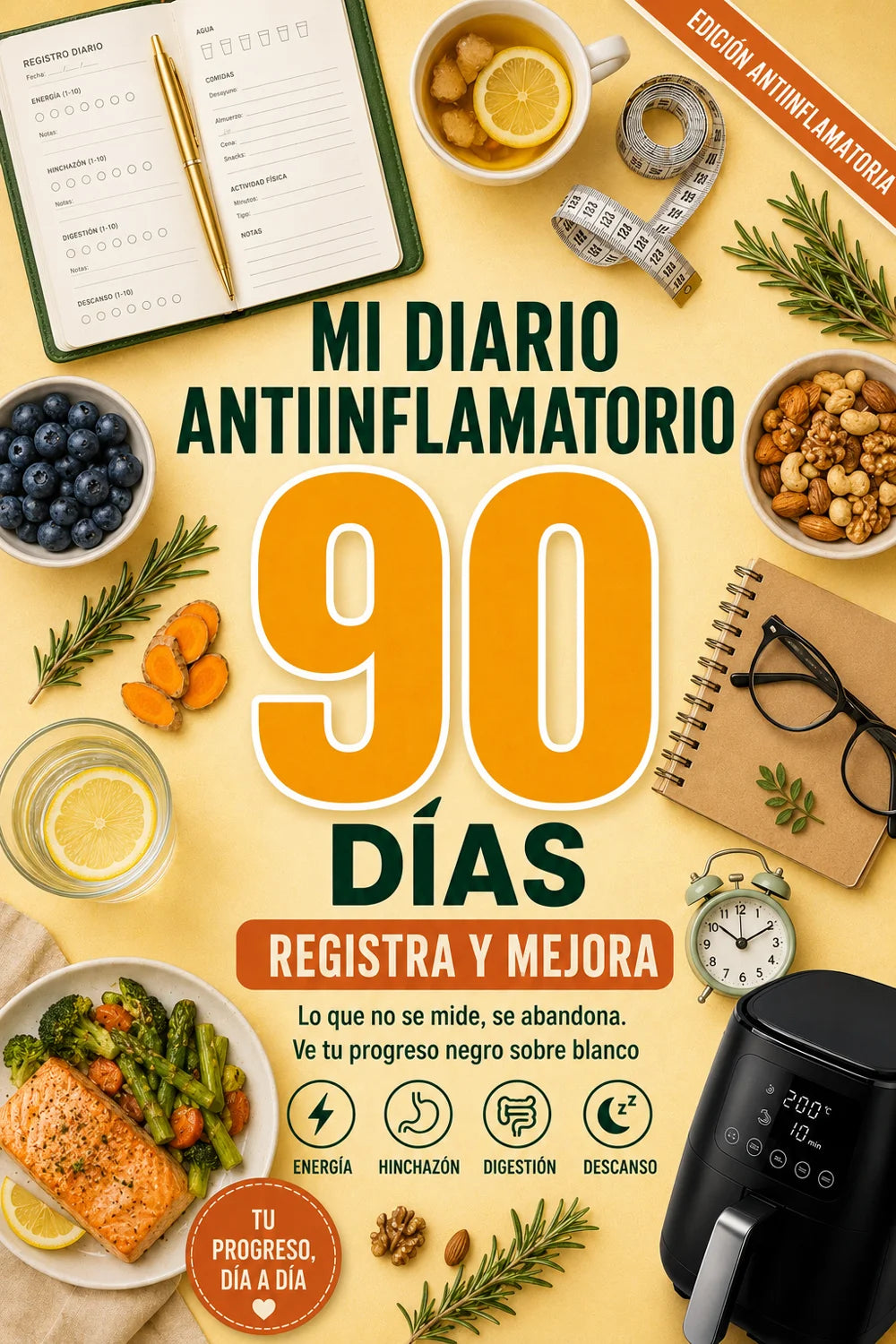 Portada Mi Diario Antiinflamatorio - 90 dias, registra y mejora